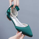 2 Cm Flat Tip Hollow Sandals Low Heel White Ribbon Wedding Shoes HZ0115