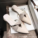 Baotou Half Slippers Women's Summer Wear 2025 Summer New Shoes Pointed Flat Bottom Muller Cool Slippers Half-To-Single Shoes HZ0115