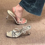 In The Summer Of 2025, The New French Side-Toned Sandals Casual Gentle Buckle With Fine Heel High Heels Commute HZ0115