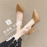 Sexy Sharp Temperament Ultra-High Heel Shoes Waterproof Table Fine Heel Night Shop Patent Leather Single Shoes Women Spring And Autumn Pink 12Cm Shallow Mouth HZ0115