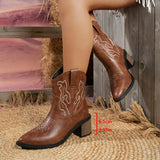 Large-Size Embroidery Side And V Mouth Western Cowboy Fashion Boots 2025 New Pointed Leather Boots HZ0115