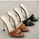 2025 New Sexy Snake Leather Tip Fine High Heel Cool Slippers Simple Solid Color Large-Size Banquet Shoes HZ0115