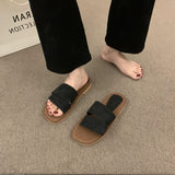 Small Design Sense Retro Square Toe Flat-Bottom Slippers Women Wearing Fairy Wind Seaside Resort Beach Cool HZ0115