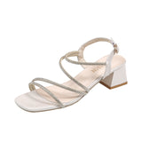 Fashion Sandals In The Summer Of 2025 British Fashion With New Square Head Drill With Thick High Heels Women's Shoes HZ0115