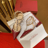 Sandals Women's Summer 2025 New Flat-Bottomed Fairy Rivet One Word With Buckle High Heels Women's Coarse Heel Single Shoes HZ0115