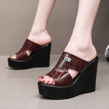 Real Leather Slope And Slippers Women Wearing Fashion Pine Cake Thick Bottom Fitting Room A Word Drag Anti-Slip High And Cow Skin Cold Drag HZ0115