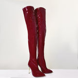 Xiyin Winter New Sexy Pointed Side Zipper Patent Skin Fine High Heel Knee Boots Large Size Leather Boots HZ0115