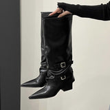 Belt Buckle ~ Trouser Boots Coarse And Boots Boots Girl Hottie High Boots Pointed Black Pants Tube Boots HZ0115