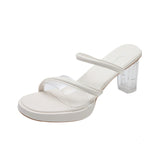 Fashion Transparent High-Heeled Women 2025 Summer New Crystal And High-End Women's Shoes Large Thick Heel Cold Slippers HZ0115