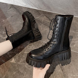 Martin Boots Women's New Autumn British Wind Thick Bottom Leisure Strap Mid-Sleeve Boots High With Net Red Boots HZ0115