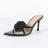 Women's Sharp-Skinned Three-Dimensional Flowers Fine High Heeled Women's Shoes Black High Heels HZ0115
