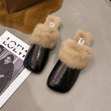 Hairy Wool Head Half Slippers Women Wear Plus Plus Velvet 2025 New Autumn And Winter Square Head Muller Plush Warm Cotton Drag HZ0115
