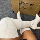 Autumn And Winter Sharp Head Thick And Knitted Knee Boots Women Large Size Elastic Wool Socks Long Boots HZ0115