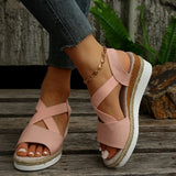2025 Large-Size Women's Shoes Summer Hemp Rope Grass Tight With Thick Bottom Slope And Fish Mouth Sandals Beach Shoes HZ0115