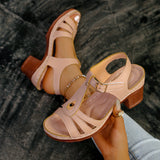 Large-Size Women's Shoes 2025 Spring New PU Dew-Shaped Buckle Tape Coarse Casual Sandals HZ0115