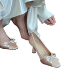 Bow High Heels Women 2025 Summer New Pointed Temperament Evening Light-Mouthed Rice White Fine Heel High Heels HZ0115