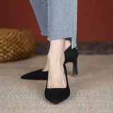 High-Heeled Women 2025 New Summer Black Fine Tip Pointy Light Mouth Velvet Career Hitchhed Temperament Single-Shoe Women HZ0115