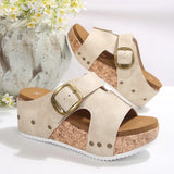 2025 Summer New Large-Size Lady Thick Bottom Heel Sandals Large Belt Buckle Decoration HZ0115