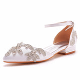 2 Cm Flat Heds Casual Tip Hollow Sandals Low Heeled White Bungalow Diamond Wedding Shoes Dress Shoes HZ0115