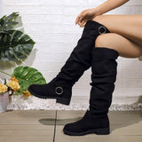 New Folded Boots Women's Belt Buckle Boots But Knee Pile Boots Thick And Thin Cylinder HZ0115