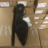 ZA2025 Spring New Women's Shoes Apricot Beads And Set Mesh With Sharp Tips High Heels HZ0115