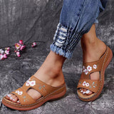 2025 Large-Size One-Size-In-One Slippers Women's Summer Roman Shoes Heel Thick-Soled Sandals Embroidered Women's Cool Slippers HZ0115
