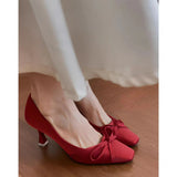 In The Autumn Of 2025, The New Square Bow Bow High Heels Women's French Fashion Square Head Fine Heel Single Shoes HZ0115