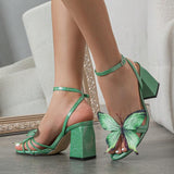 Women's Butterfly Decoration Crossover After The Belt Side Toe Coarse Sandals Women's Shoes HZ0115