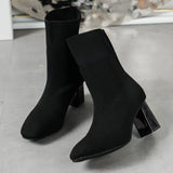 Spring Boots 2025 New Autumn/Winter Sharp Head Weaving Big Size Women's Boots Coarse High Heel Middle-T-Big-Hee Thin-Skinned Socks Boots HZ0115
