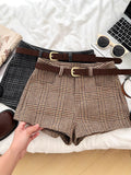 Ancient Fashion Lattice Hair, High Waist Thin Suit Shorts Wide Leg Pants Slacks Trousers Boots Trousers HZ0115