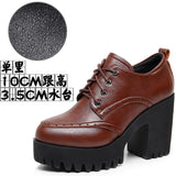 Dark Brown Bullock Women's Shoes With English Carved Small Leather Shoes Thick Heel High Heel Waterproof Table Round Head Deep Mouth Single Shoe HZ0115