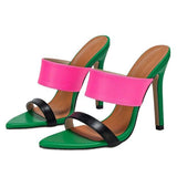 Women's Sharp-Pointed Color Bumpy With Fine High-Heeled Sandals Women's Shoes Green Trend Explosion HZ0115