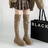 Korean Version Of The Leisure Thick-Bottomed Long-Sleeve Boots Children's Sleeve Cylindrical Head 2025 Autumn And Winter New Thick Knee-Heeling Knight Boots HZ0115