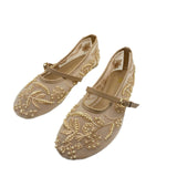 ZA Home 2025 New Women's Shoes Spanish Embroidery Fashion Low-Help Embroidery Mesh Single Shoes Women HZ0115