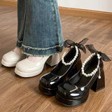 High-Heeled Women 2025 Spring And Autumn New French Retro Mary Jane Shoes Small Leather Shoes Thick Heel Shallow Single Shoes HZ0115