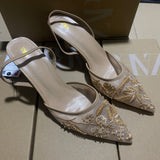 ZAJ2025 Spring New Pointed Thin-Heeled Mesh Buns High Heels Women's Lace Fragrant Wind Wear HZ0115