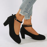 2025 Winter New Round Head Thick Heel Buckle High Heel Shoes Direct Women's Shoes HZ0115