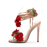 11 Cm Rose Flowers High Heel Sandals Large Size Hollow Strap Sandals Fashion Elegant Fish-Mouthed Sandals HZ0115