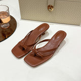 20025 Summer New Large-Size Toe Square Bow Bow Fine Heel Heel Cold Slippers HZ0115