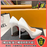 Sexy Sharp Temperament Ultra-High Heel Shoes Waterproof Table Fine Heel Night Shop Patent Leather Single Shoes Women Spring And Autumn Pink 12Cm Shallow Mouth HZ0115