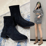 2025 Autumn And Winter New Short-Singeyed Women British Wind Square Fashion Velvet Rough And Martin Boots Plus Velvet Fashion Boots HZ0115