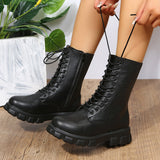 Large-Size Women's Boots 2025 Autumn And Winter New Round Head Tie With Thick And Low And Low And Martin Boots Women's Locomotive Short Boots HZ0115