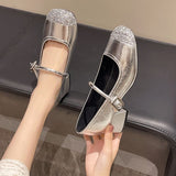 High-End Casual High-Retro French Single-Shoe Small Scented Silver Lily One-Word Temperament Light-Mouthed Mary Jane Shoes HZ0115