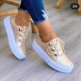 2025 Four-Season Leisure Single Shoes Large-Size Thick-Soled Round Head Front With Solid Color Small White Shoes HZ0115