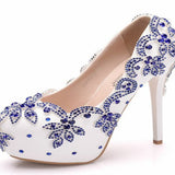 11 Cm High Heels Large Size Waterproof Table Single Shoes Women's Fine Heel Round Head Diamond Wedding Shoes Bridal Shoes Ball HZ0115