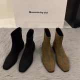 Coarse-Heeled Velvet Korean Small Ankle Boots Women's Shoes 2025 New Autumn And Winter With Velvet Thin Skin Boots HZ0115