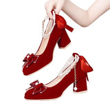 Wedding Shoes Women In The Autumn Of 2025 New Thick Heel Non-Tiring High-Heeled Shoes Wedding Red Bridal Shoes Show Heels HZ0115