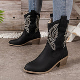 New Women's Embroidery Sleeves Vintage Boots Vintage Mid-Cute Head Western Cowboy Boots For Fall/Winter 2025 HZ0115