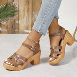 New Sandals Women 2025 Summer High Heels Leaky Toe Coarse-Character Buckle Tape Large-Size Sandals HZ0115