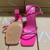 ZA2025 Spring New Women's Shoes Red Diamond Decoration French High Heels Square With Sandals HZ0115